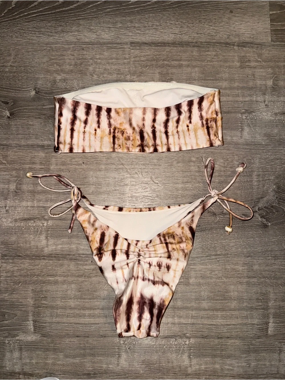 H&M Tie-Dye Bandeau Bikini in Cream and Brown